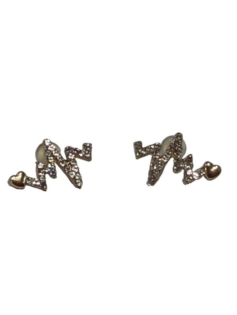 Myelo Heartbeat Stud Earrings Gold Tone Rhinestone Heart S925 Posts Korea